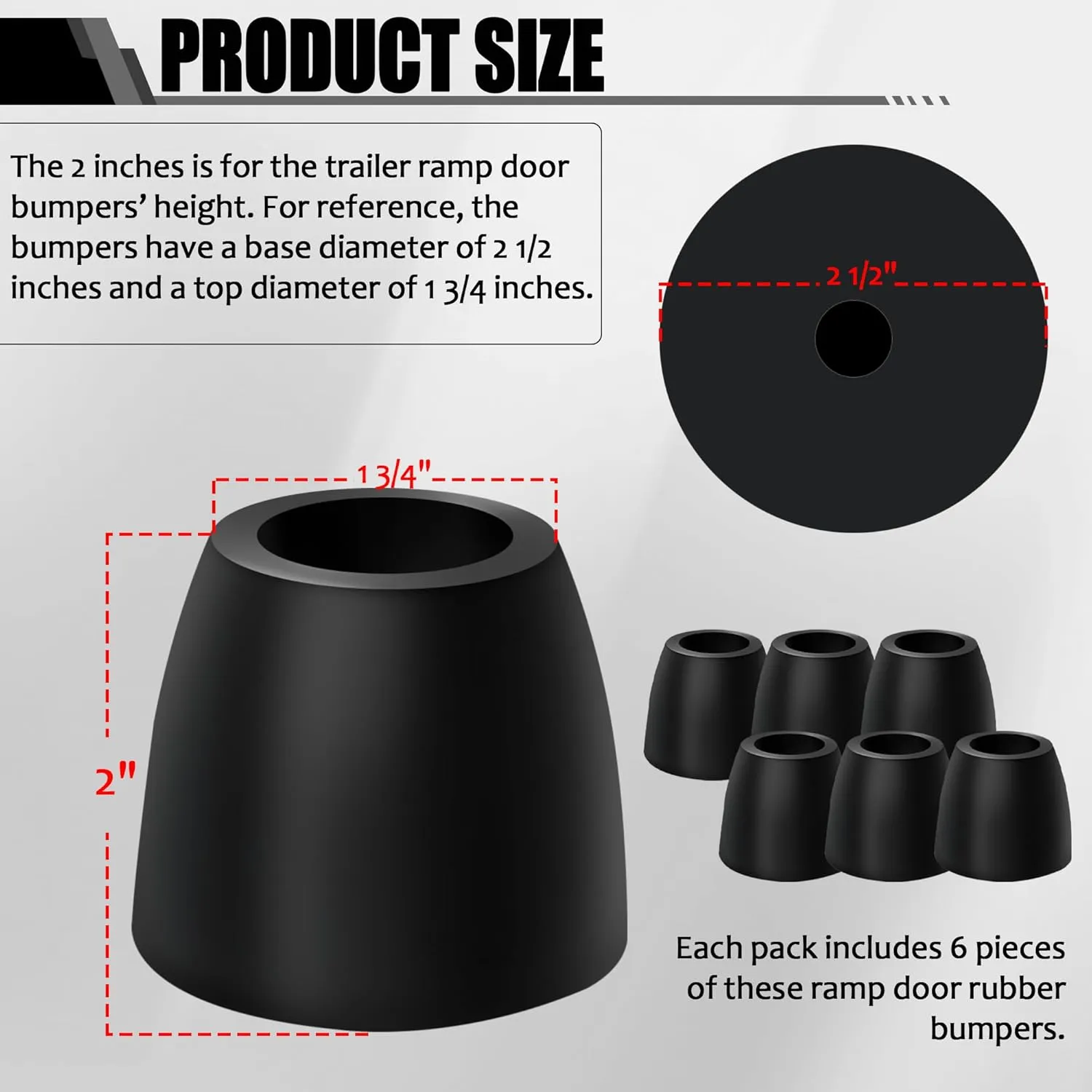 TonGass 6-Pack 2" Tall Cone Bumpers for Trailer Ramp Door - Universal Fit with 3/8' Screw Holes - Premium Thick Automotive Grade Rubber Cone-Shaped Bumpers for Extra Protection