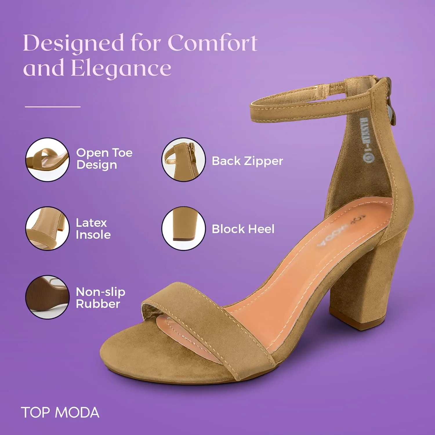 TOP MODA Hannah-1 Ankle Strap Dressy High Heel Sandal, Non-slip Sole, For Wedding, Party, Prom, Evening Wear, or Any Occasion, Sleek Style Block Heel Sandals