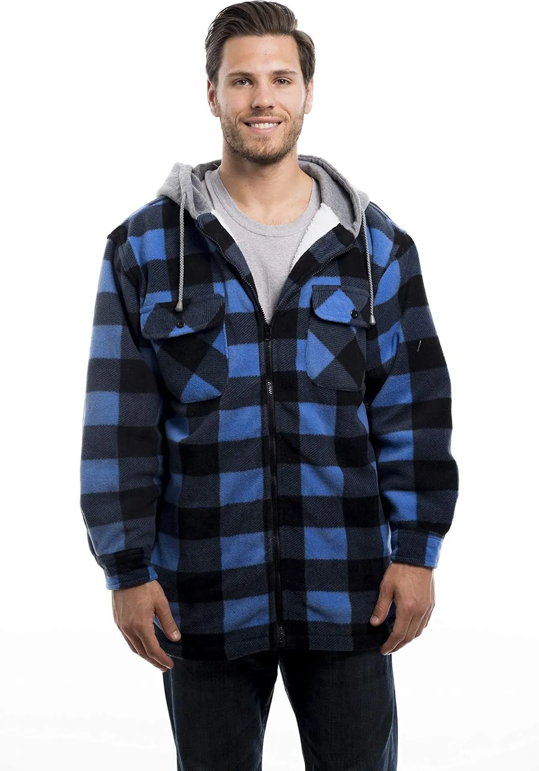 TrailCrest Men's Warm Sherpa Lined Hoodie Fleece Shirt Jacket, Classic Zip Up Buffalo Plaid (Regular and Big & Tall Sizes)