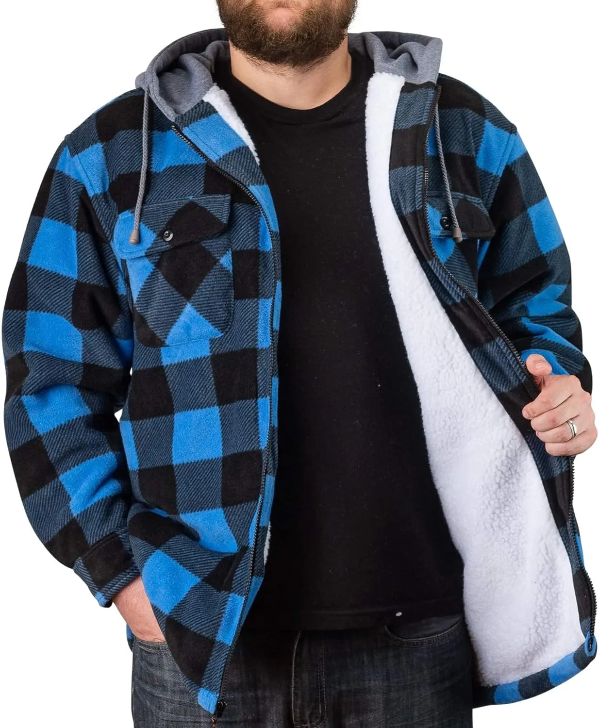 TrailCrest Men's Warm Sherpa Lined Hoodie Fleece Shirt Jacket, Classic Zip Up Buffalo Plaid (Regular and Big & Tall Sizes)