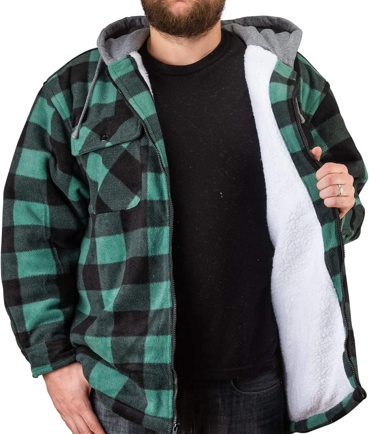 TrailCrest Men's Warm Sherpa Lined Hoodie Fleece Shirt Jacket, Classic Zip Up Buffalo Plaid (Regular and Big & Tall Sizes)
