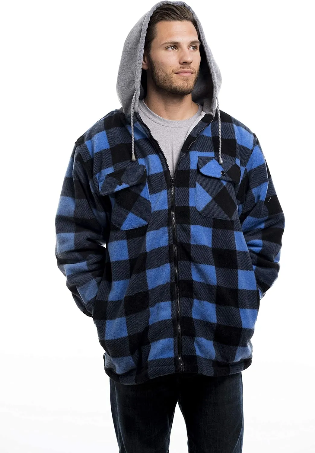 TrailCrest Men's Warm Sherpa Lined Hoodie Fleece Shirt Jacket, Classic Zip Up Buffalo Plaid (Regular and Big & Tall Sizes)