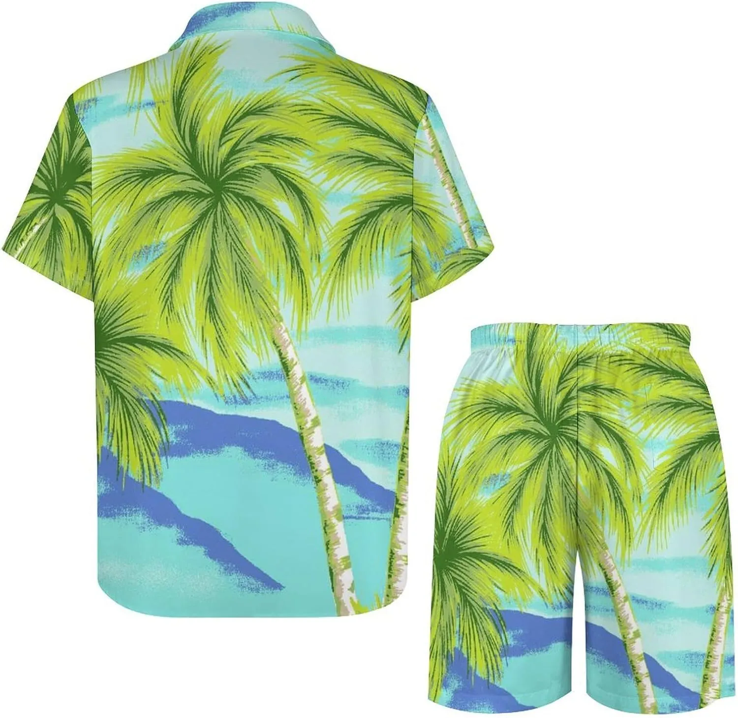 Tropical Beach with Palm TreesMen's Two-piece Casual Short-sleeved Shirt Summer Loose Vacation Suit