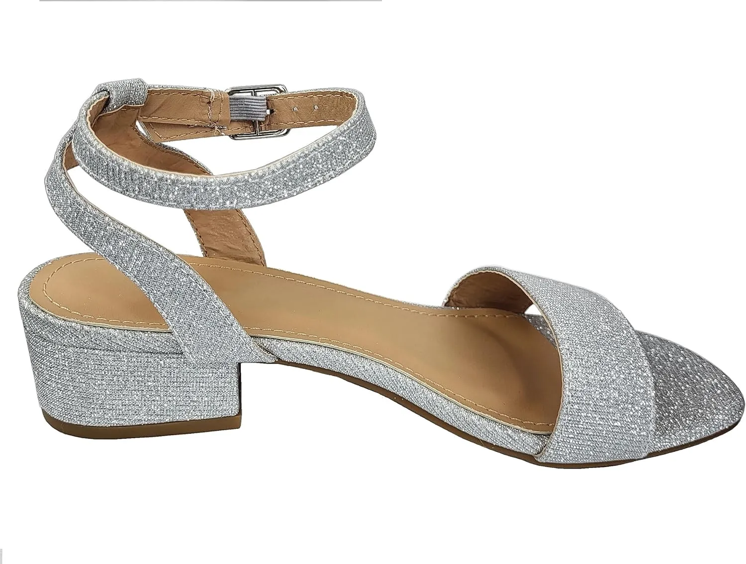 TruFox Open Toe Ankle Strap Low Block Heel Dressy Sandal