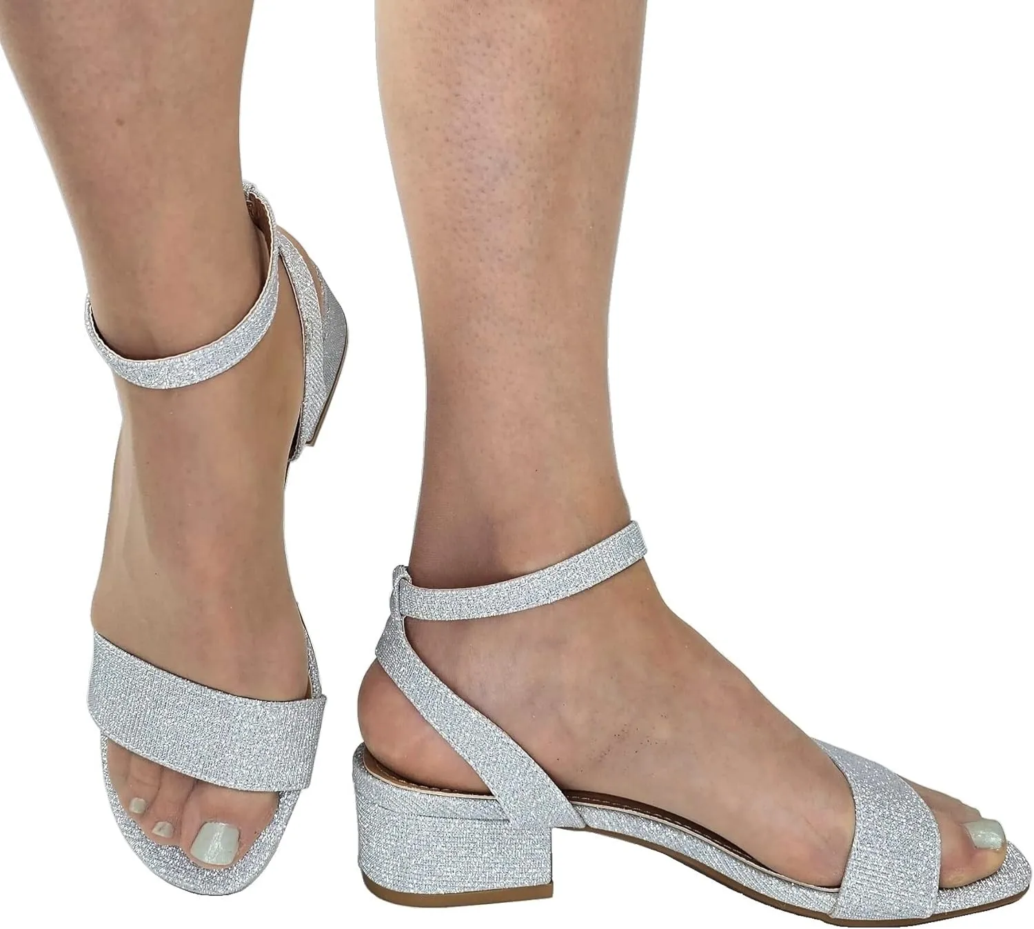 TruFox Open Toe Ankle Strap Low Block Heel Dressy Sandal