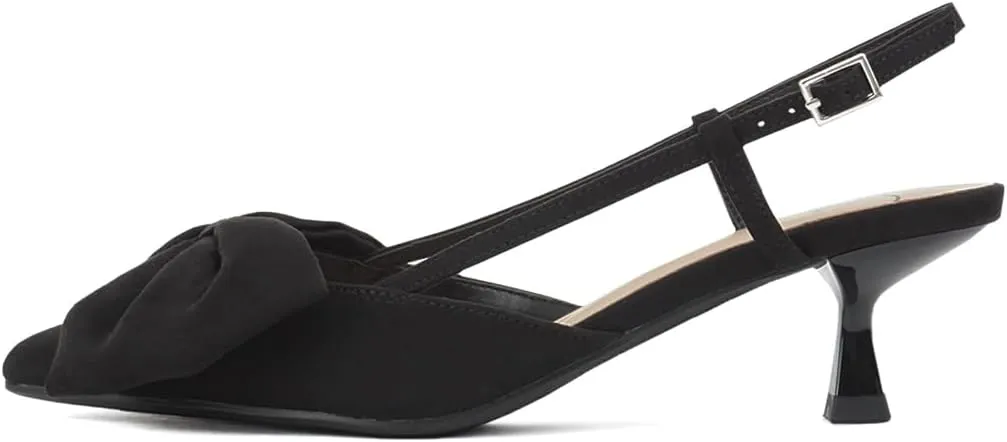 TruFox Women's Slingback Pumps with Bow Pointed Toe Kitten Heel Short Heel Slip On