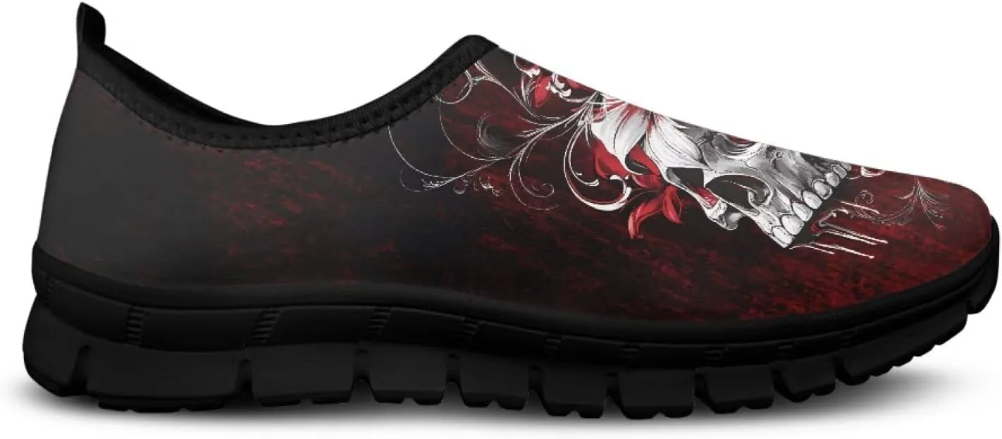 UNICEU Skull Print Slip On Shoes for Women Casual Breathable Low Top Sneakers Non-Slip Lightweight Walking Footwear