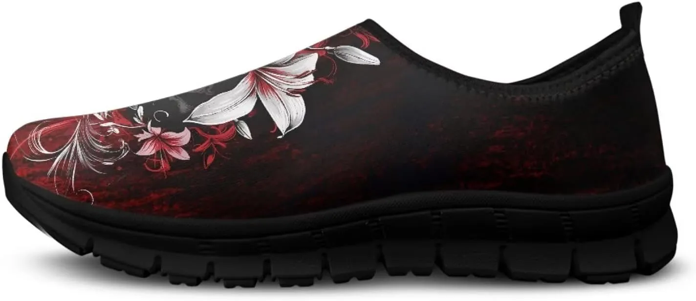 UNICEU Skull Print Slip On Shoes for Women Casual Breathable Low Top Sneakers Non-Slip Lightweight Walking Footwear