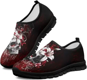 UNICEU Skull Print Slip On Shoes for Women Casual Breathable Low Top Sneakers Non-Slip Lightweight Walking Footwear