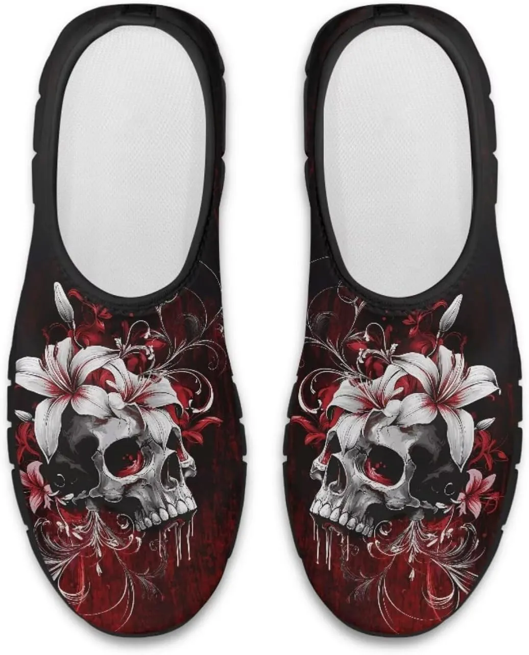 UNICEU Skull Print Slip On Shoes for Women Casual Breathable Low Top Sneakers Non-Slip Lightweight Walking Footwear
