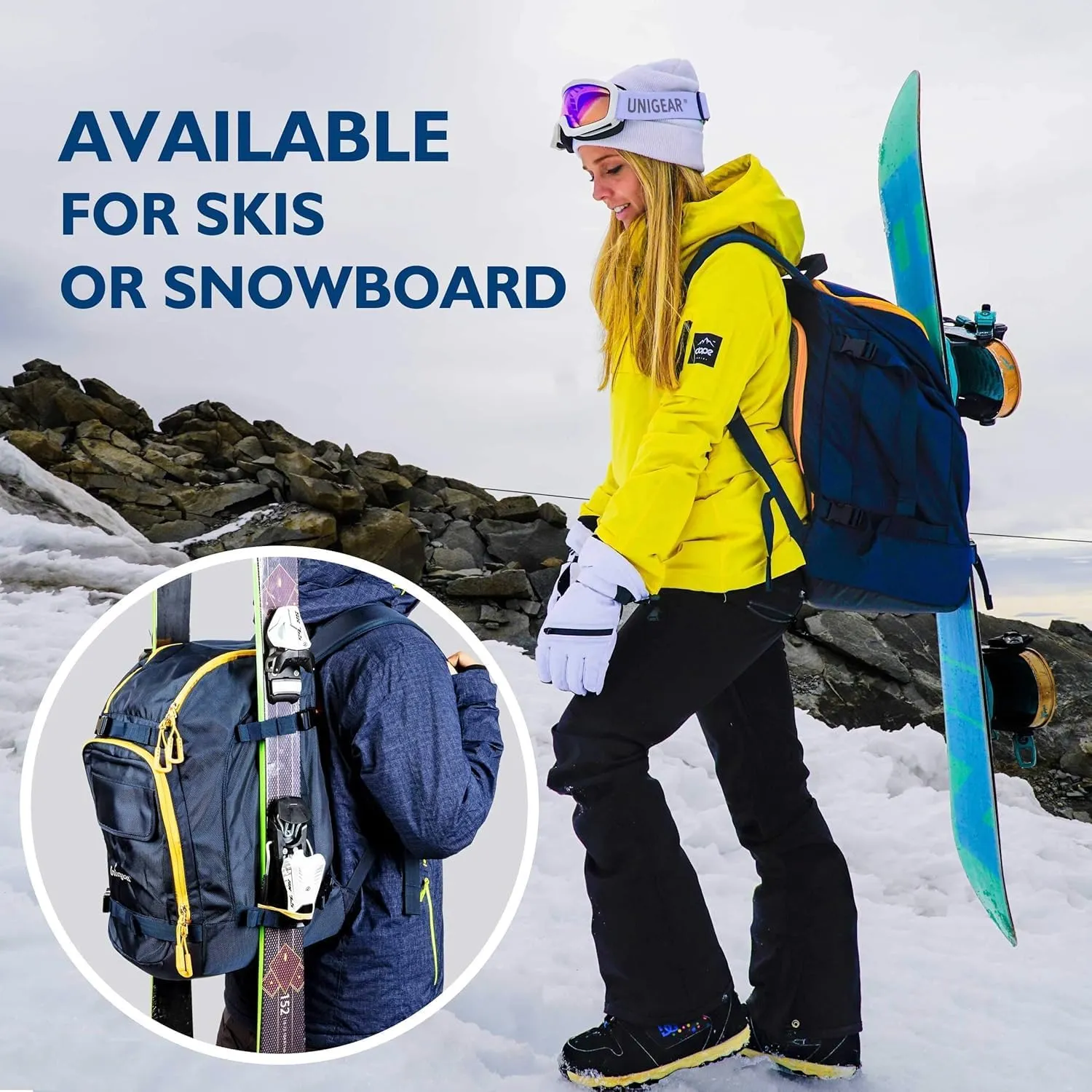 Unigear Ski Boot Bag, 70L Ski Boot Travel Backpack for Ski Helmet, Goggles, Gloves, Skis, Snowboard & Accessories（Blue）