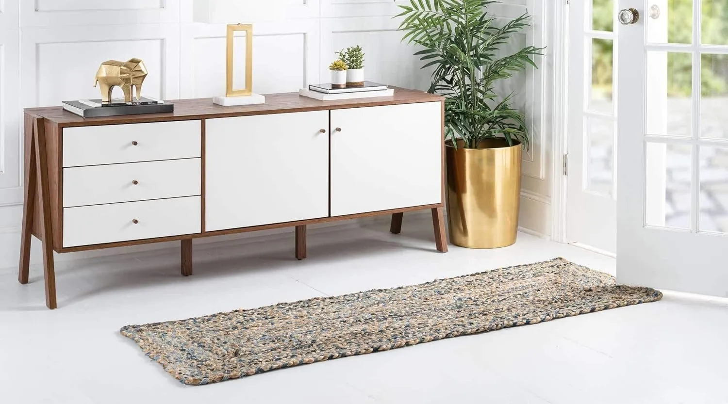 Unique Loom Braided Chindi Collection Casual Modern Blue Runner Rug (2' 2 x 6' 0)