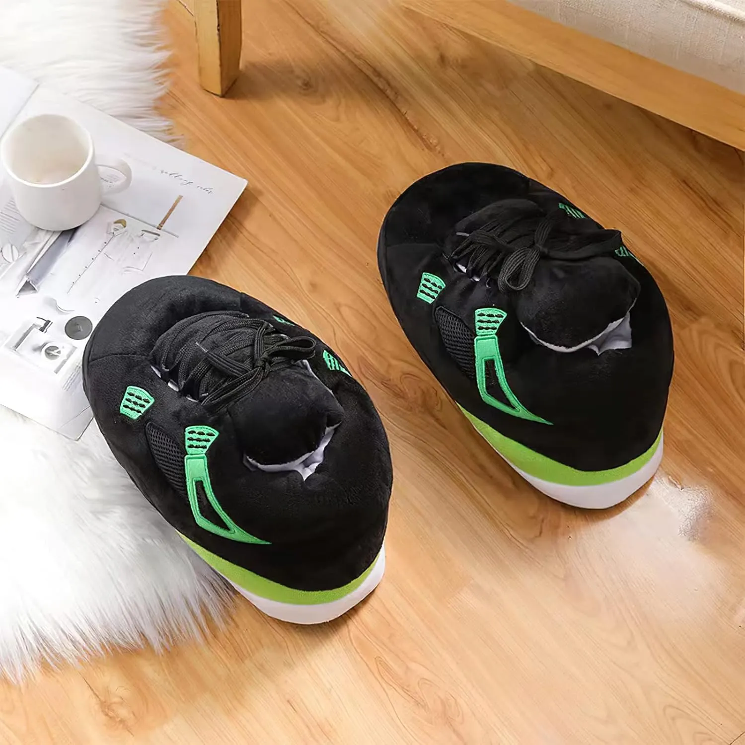 Unisex Cosy Trendy Big Sneaker Slippers Comfy Kicks Non Slip Sole Indoor House Plush Slippers - One Size Fits Most