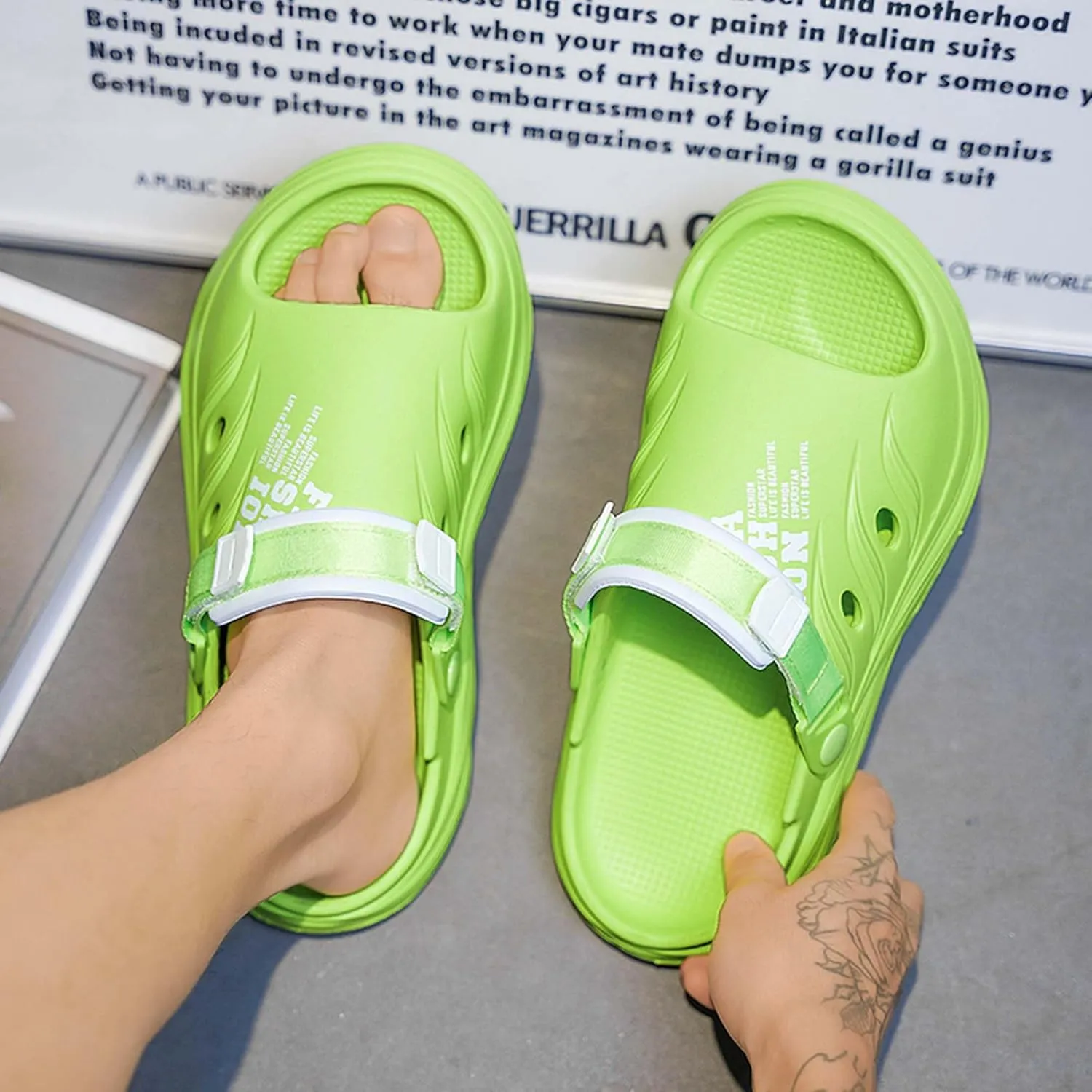 Unisex Slippers with Adjustable Buckle Breathable Hole Design for Summer Casual Sandals