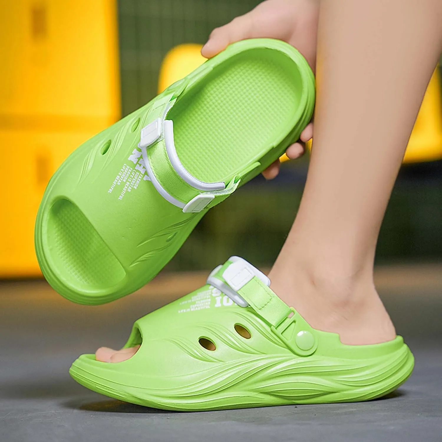 Unisex Slippers with Adjustable Buckle Breathable Hole Design for Summer Casual Sandals