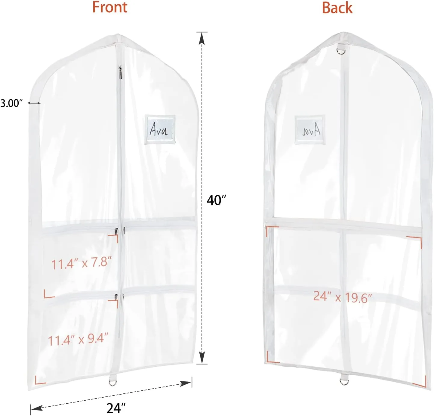 Univivi Clear Garment Bags for Dance Costumes, 40 Inch Dance Costume Garment Bags for Dancers, with 4 Medium Clear Zipper Pockets and 1 Large Back Zippered Pocket (2 Pack)
