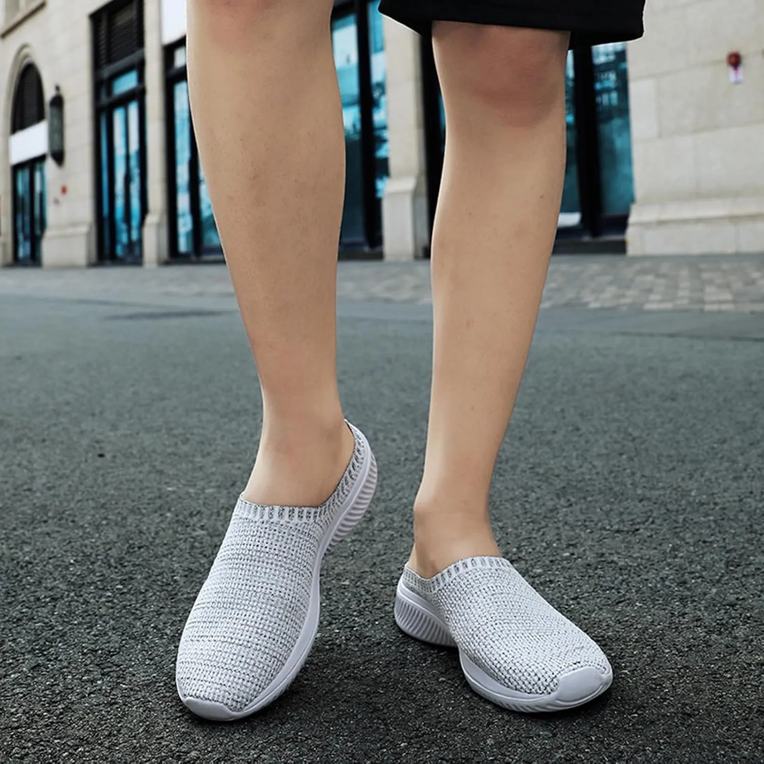 URLECHS Men's Breathable Mesh Backless Walking Shoes Lightweight Comfortable Slip On Knit Mules Casual Home Garden Clog Slippers
