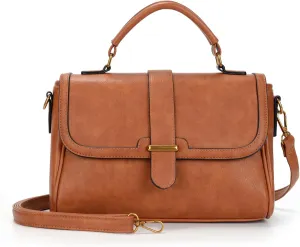 Vegan Leather Top Handle Handbag for Women, Classic Crossbody Purses Flap Satchel Shoulder Bag with Detachable Strap