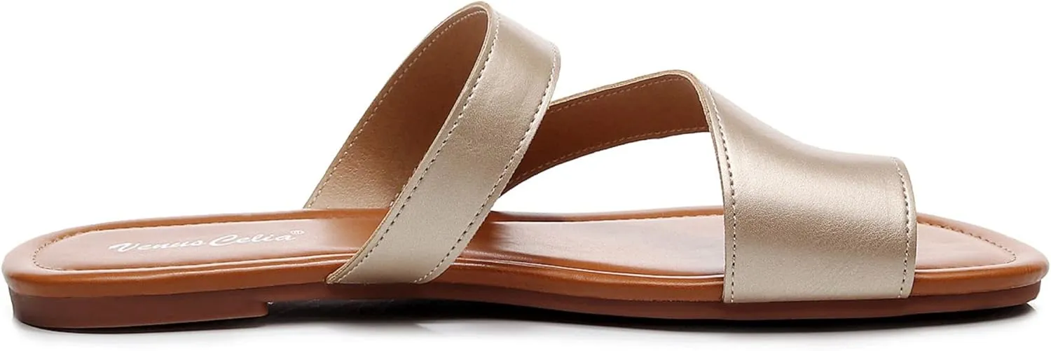 VenusCelia Women's Toe-Ring Wide Slide Sandal
