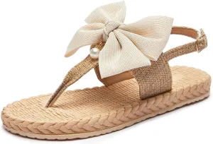 Verdusa Women's Bow Pearl Slingback Flip Flop Summer Thong Flat Sandals