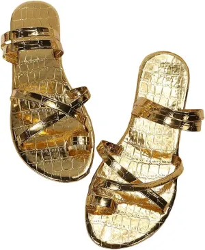 Verdusa Women's Metallic Crisscross Flat Sandals Strappy Flip Flop Thong Sandals Slides