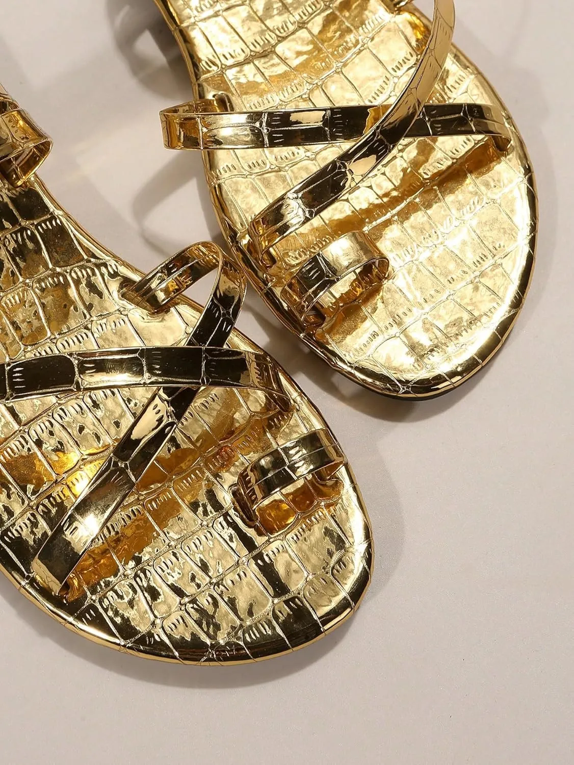 Verdusa Women's Metallic Crisscross Flat Sandals Strappy Flip Flop Thong Sandals Slides
