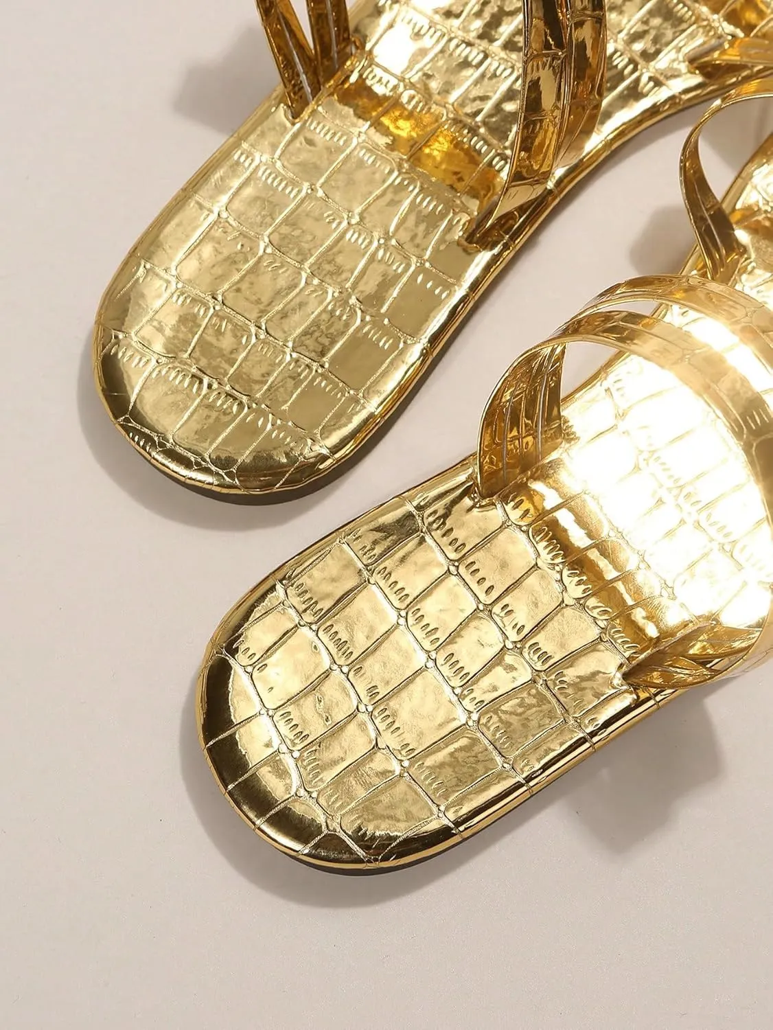 Verdusa Women's Metallic Crisscross Flat Sandals Strappy Flip Flop Thong Sandals Slides