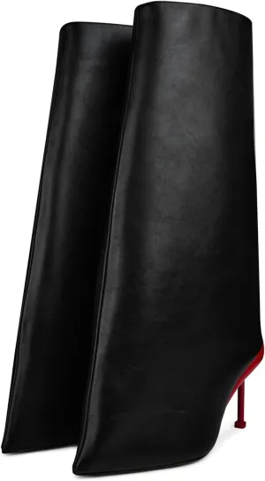 Vertundy Riding Knee High Boots for Women Pointed Toe Extra Wide Width Stiletto Heel Boot for Winter Sexy Fashion Slip On Boots In black red