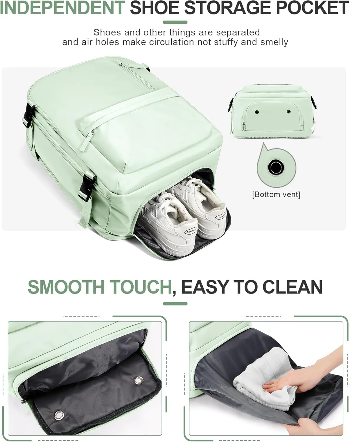 VGCUB Travel Backpack for Women Men for Spirit Airlines Personal Item Bag 18x14x8 Inches Laptop College Backpack,Waterproof Carry on Flight Approved Work Backpack Mochila de Viaje,Large Mint green