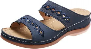 Vintage Flats Slip for Women Resistant Sole Wedge Heel Sandals Summer Arch Support Slippers Breathable Flat Slide Slippers Open Toe Platform Sandal Comfortable Outdoor Shoes