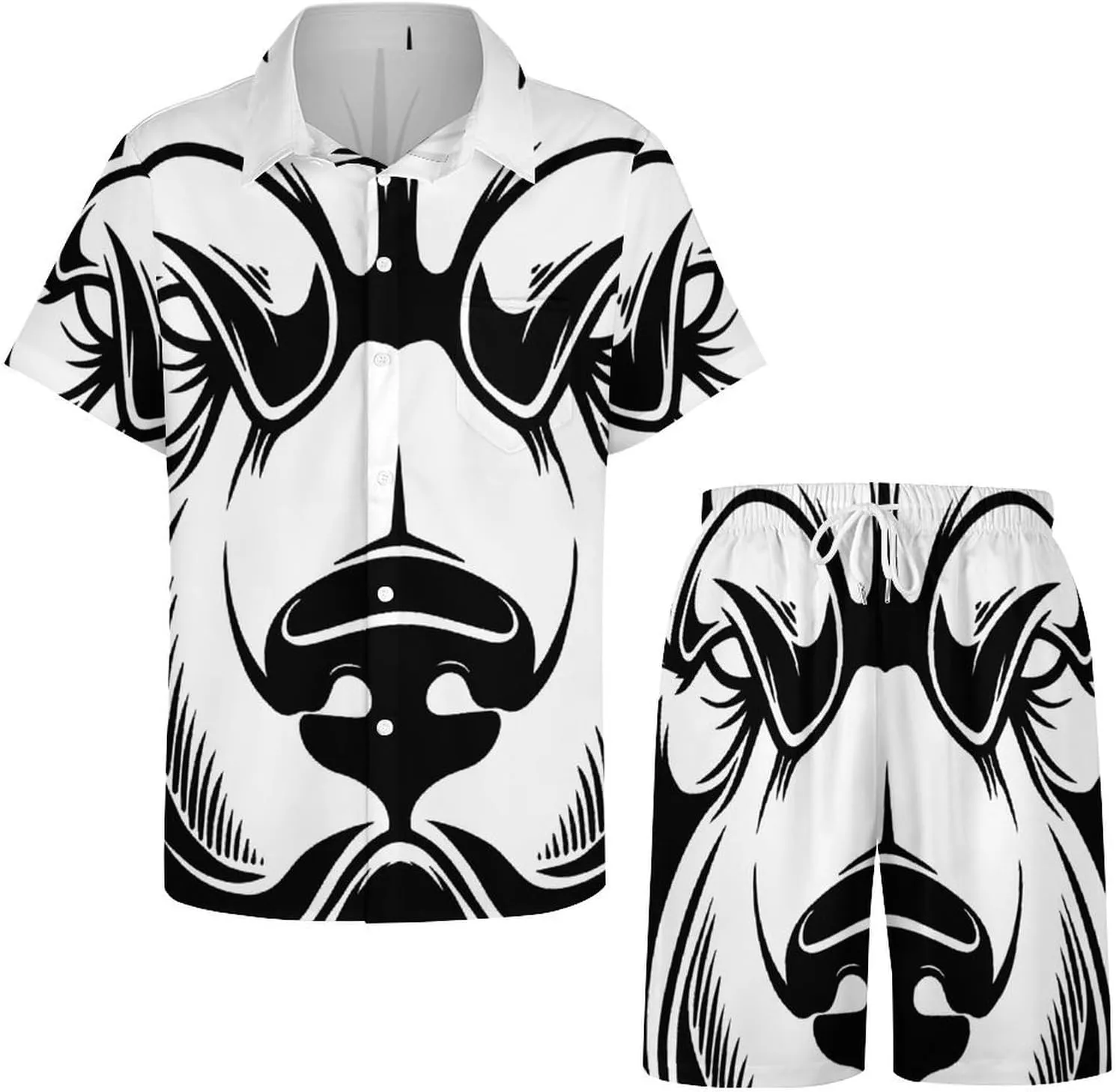 Vintage Style Head of PitbullMen's Two-piece Casual Short-sleeved Shirt Summer Loose Vacation Suit