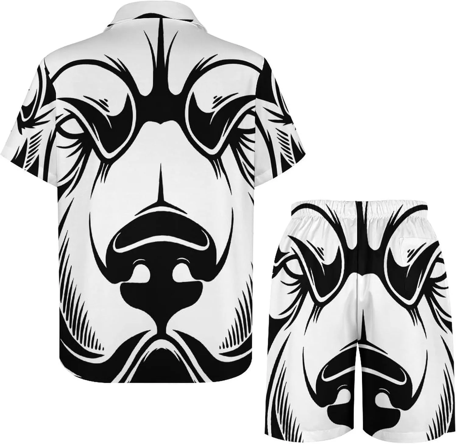 Vintage Style Head of PitbullMen's Two-piece Casual Short-sleeved Shirt Summer Loose Vacation Suit