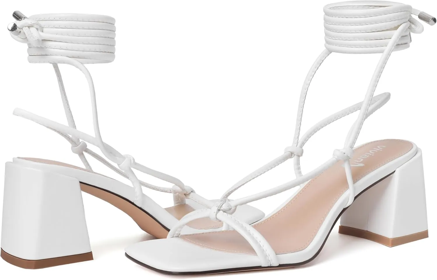 vivianly Women's Lace Up Chunky Heel Sandals Strappy Straps Ankle Wrap Heels