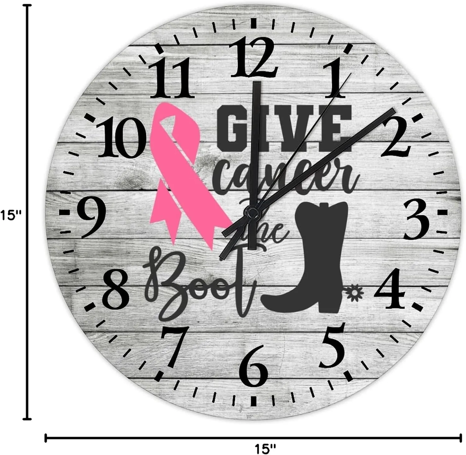 Wall Clock Breast Cancer Give Cancer The Boot Table Clock Battery-Powered with Quartz Movement Arabic Numbers Breast Cancer Awareness Round Clock for Living Room Bedroom Office Kitchen School 15 Inch