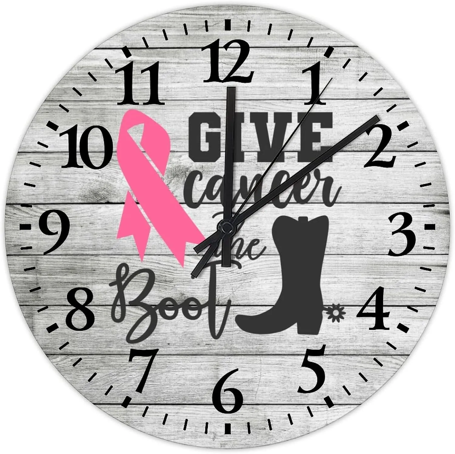Wall Clock Breast Cancer Give Cancer The Boot Table Clock Battery-Powered with Quartz Movement Arabic Numbers Breast Cancer Awareness Round Clock for Living Room Bedroom Office Kitchen School 15 Inch