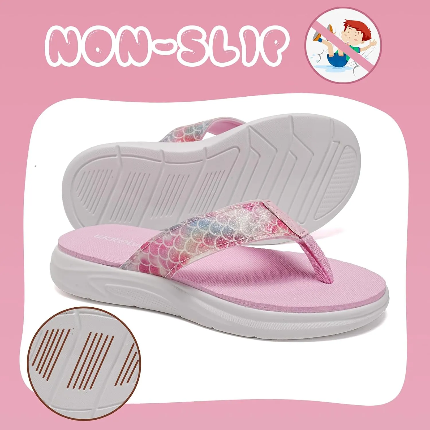 WateLves Girls Flip Flops Non-Slip Casual Thong Sandals Summer Sandal Shoes for Beach Swim Pool (Little Kid/Big Kid)