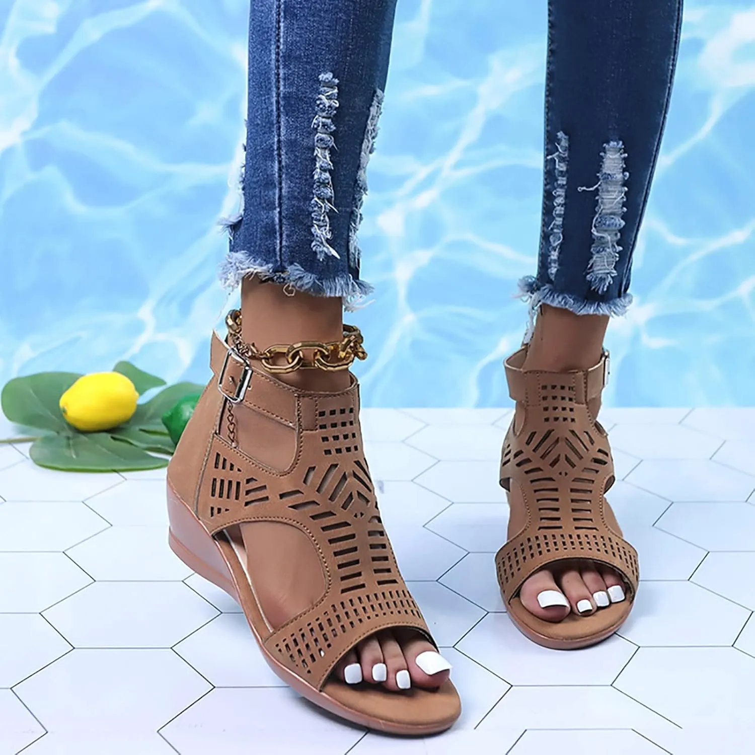 Wedge 2024 Heeled Sandals Cute Wedge Sandals Spring Open Toe Trendy Casual Comfort Summer Cover Heel Dressy Cutout