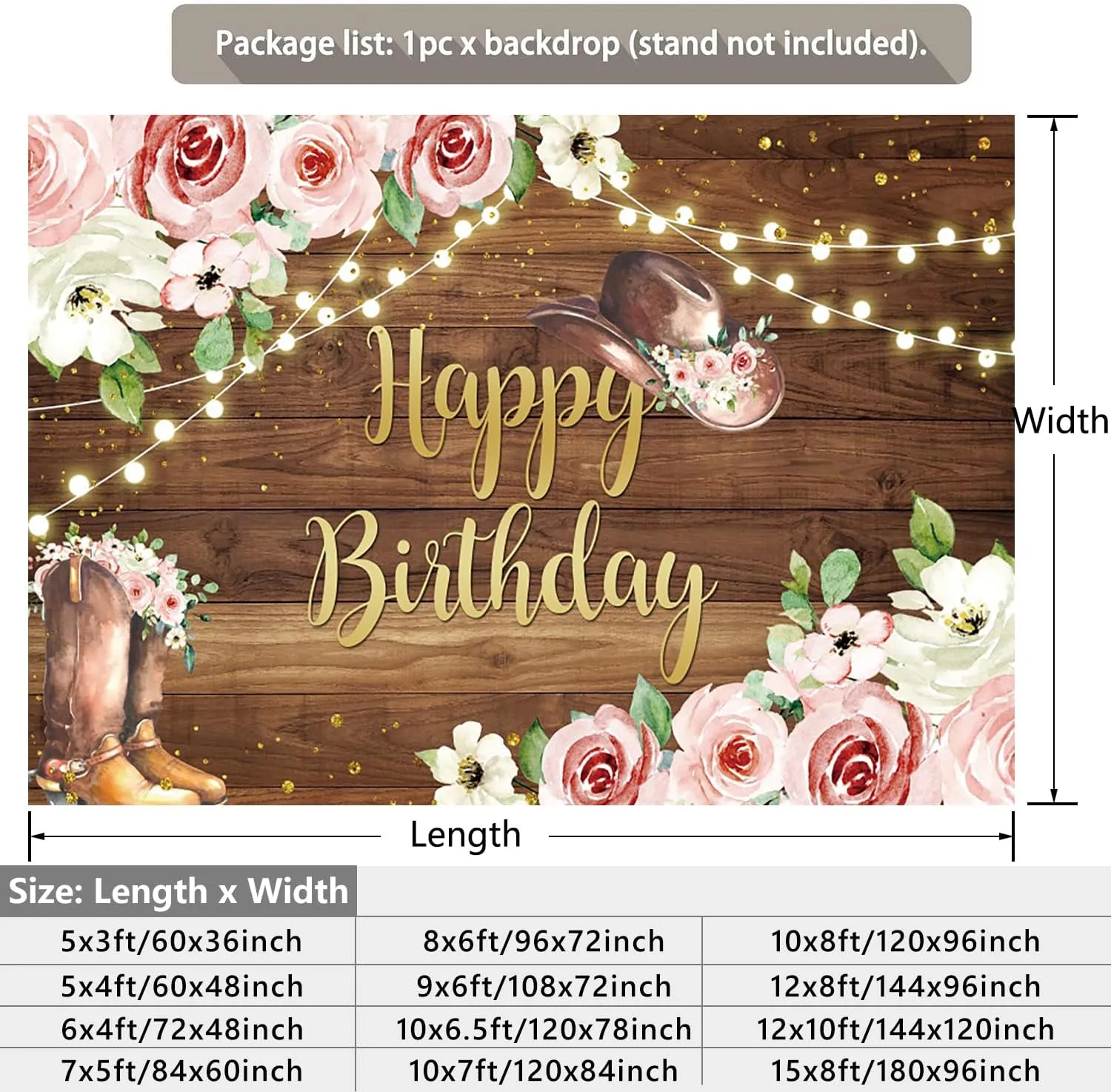 Western Cowgirl Birthday Backdrop Rustic Country Wooden Pink Flower Boot Rodeo Birthday Photography Background for Girls Women Birthday Party Decorations Banner Photo Photobooth Props 5x3ft