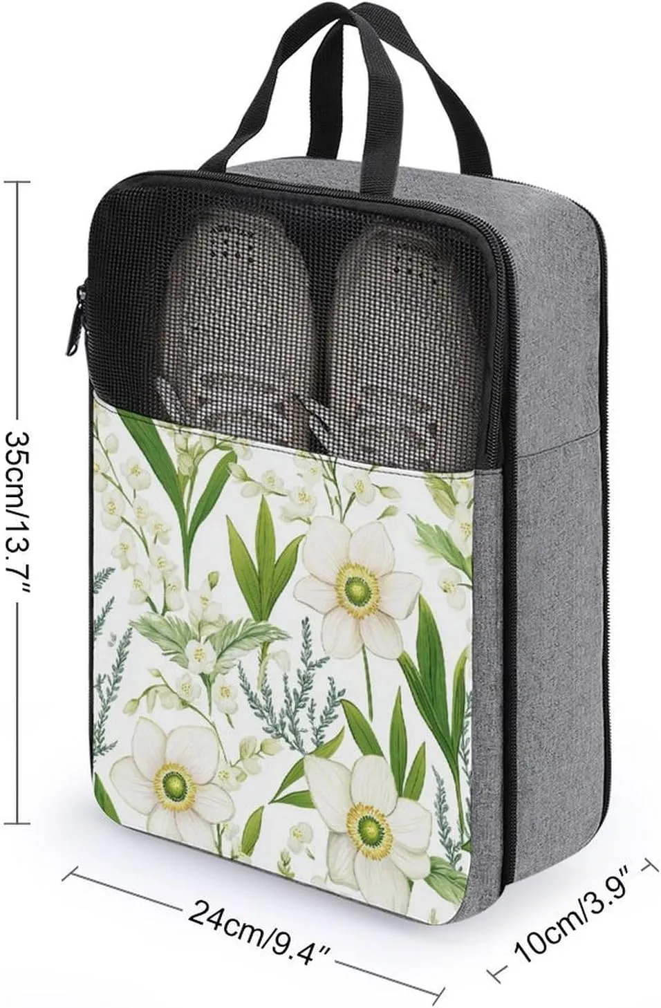 White Anemones Daffodils And Lilies Flowers Shoe Bag for Travel Daily Use Anti-dust Storage Carrier Golf Shoe Pouch