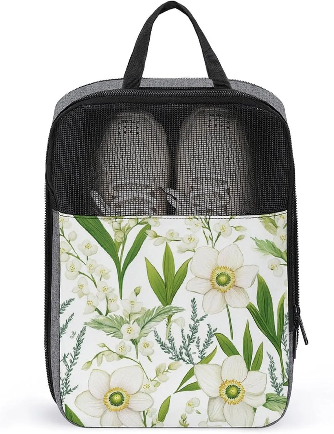 White Anemones Daffodils And Lilies Flowers Shoe Bag for Travel Daily Use Anti-dust Storage Carrier Golf Shoe Pouch