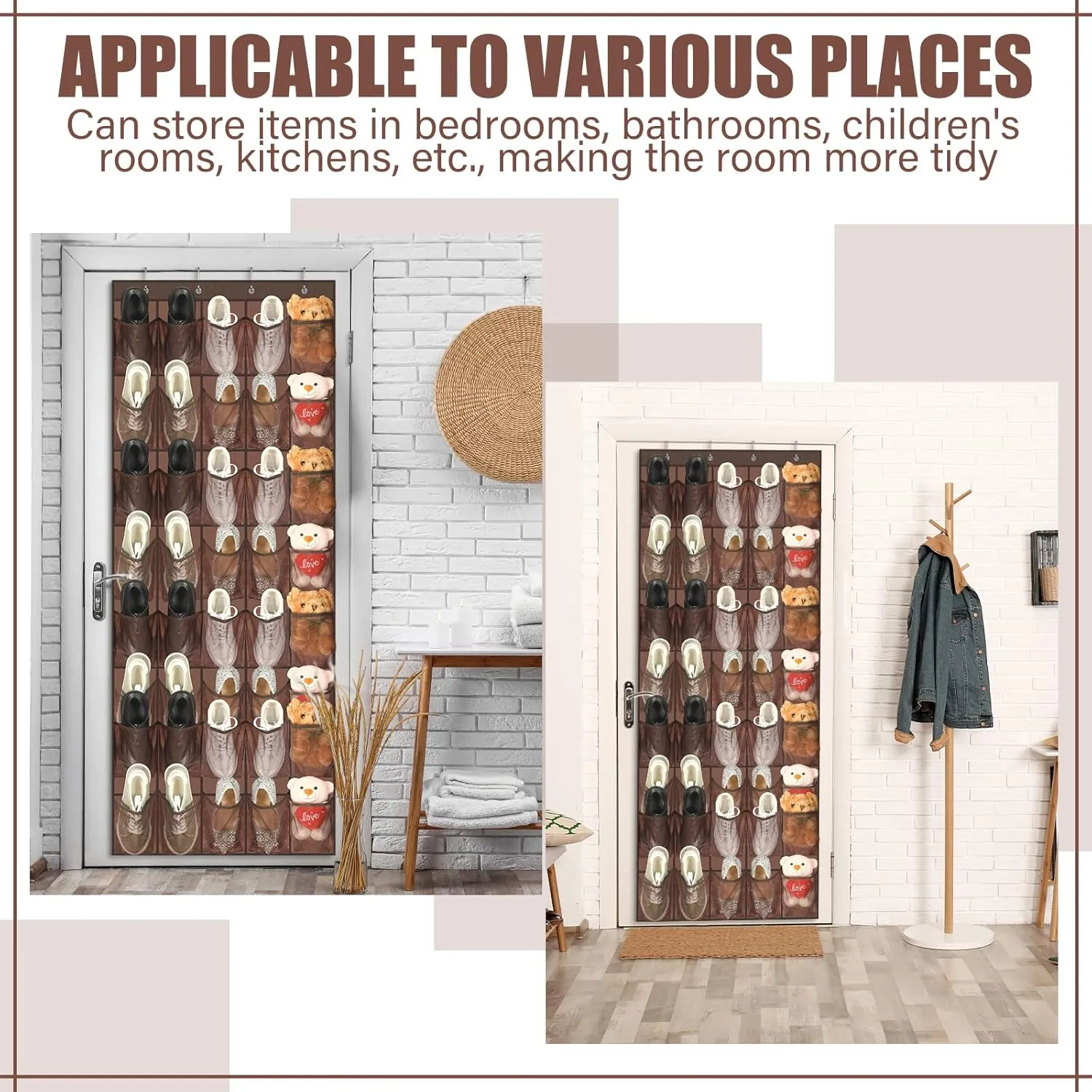 Windyun 40 Large over the Door Hanging Shoe Organizer Brown Mesh Pockets Shoe Rack for Closet Behind Door Hanger Storage Holder Nonslip for Cruise Essentials, Dorm Room Storage, Utility Room