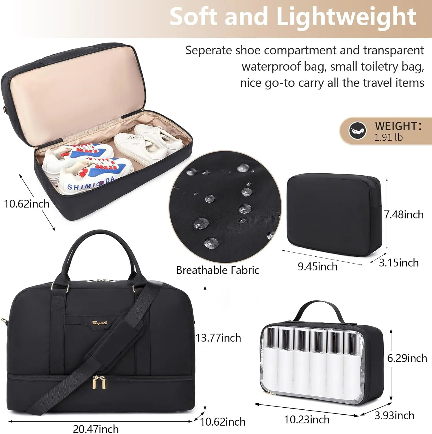 Wogarl Weekender Bag for Women Men Large Overnight Bag Travel Duffel Bag with Shoe Compartment Toiletry Satchel Bag Carry On Bag Fit 21" Laptop