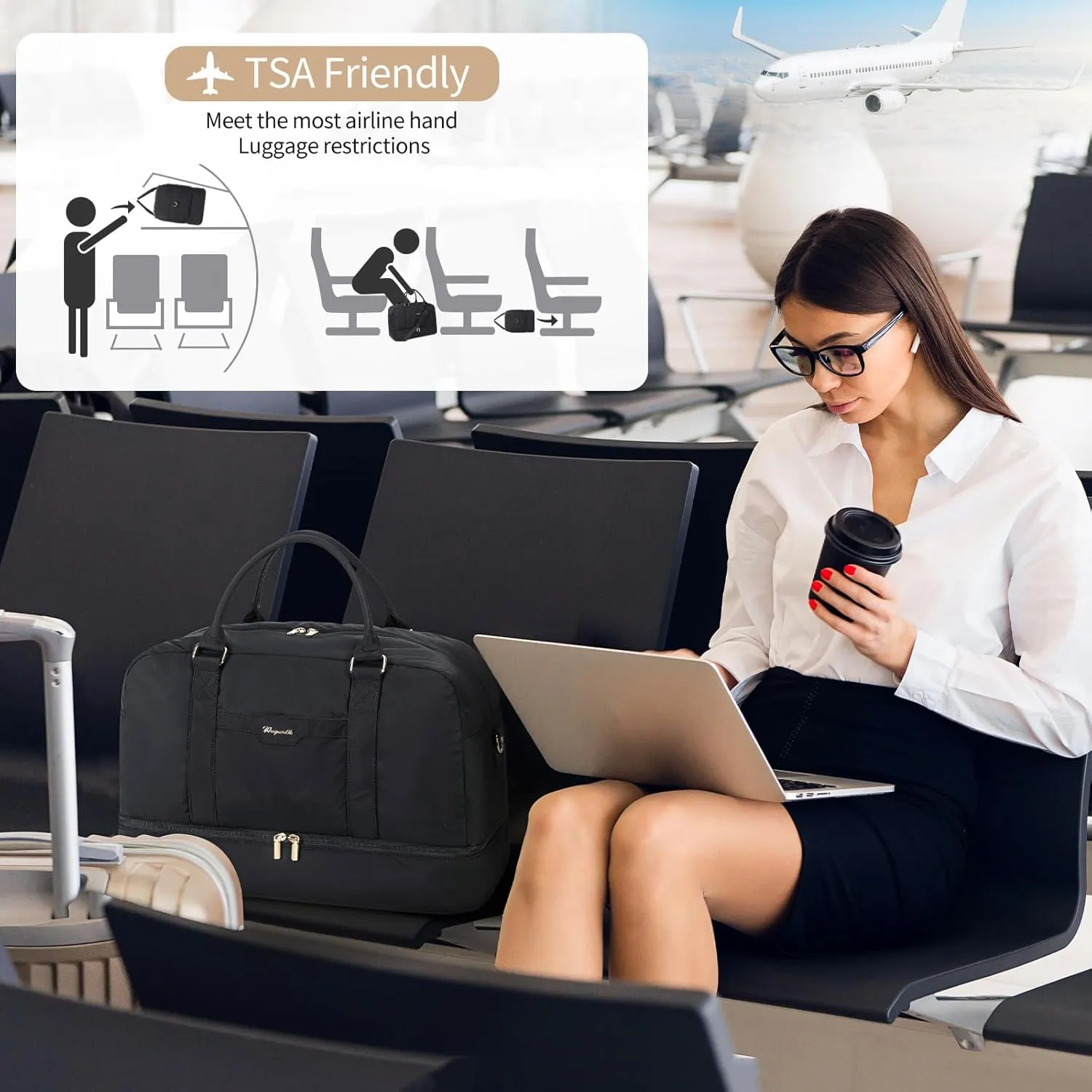Wogarl Weekender Bag for Women Men Large Overnight Bag Travel Duffel Bag with Shoe Compartment Toiletry Satchel Bag Carry On Bag Fit 21" Laptop