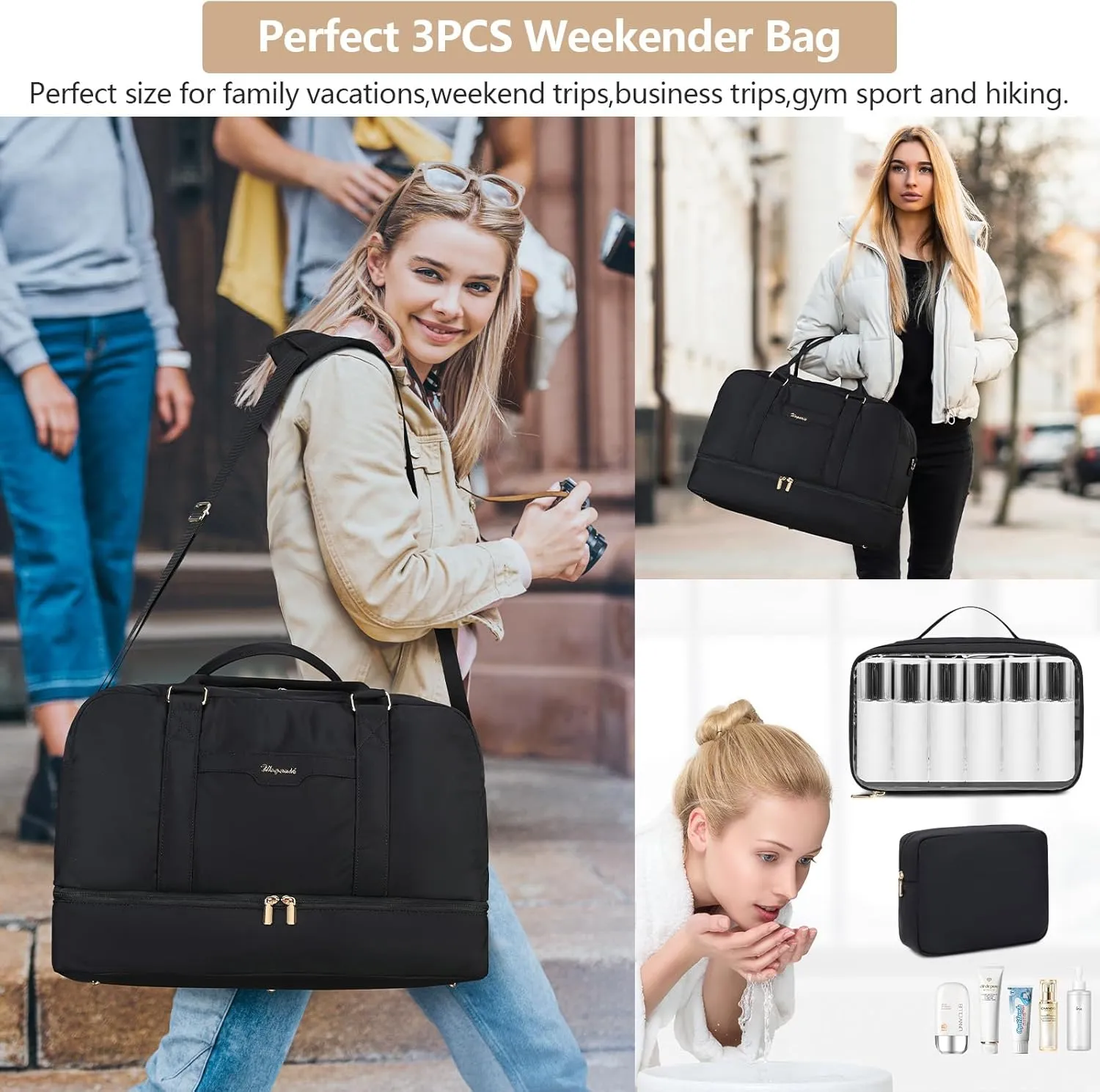 Wogarl Weekender Bag for Women Men Large Overnight Bag Travel Duffel Bag with Shoe Compartment Toiletry Satchel Bag Carry On Bag Fit 21" Laptop
