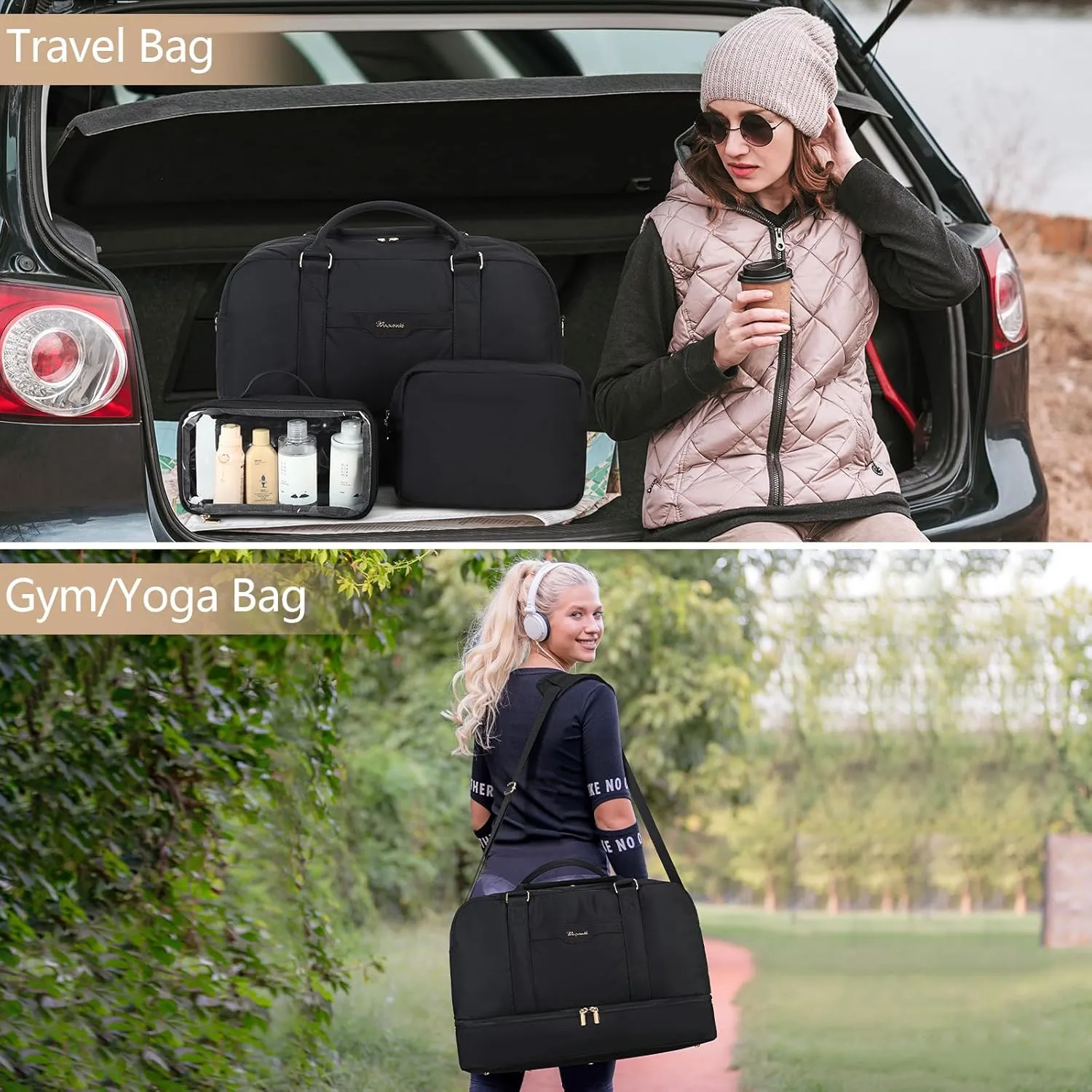 Wogarl Weekender Bag for Women Men Large Overnight Bag Travel Duffel Bag with Shoe Compartment Toiletry Satchel Bag Carry On Bag Fit 21" Laptop
