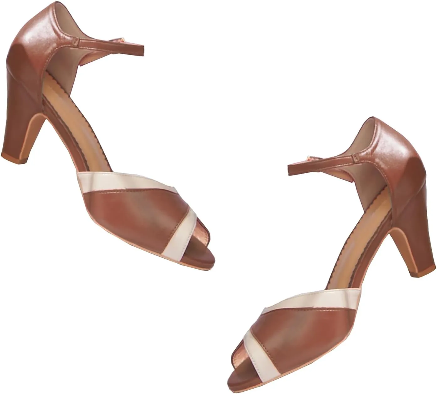 Women Ankle Strap Kitten Heel Sandals Round Open Toe Sandal Pumps Two Tone 3 inch Sandal Kitten Heels Buckle Strap Dress Sandals Shoes Peep Toe Matte Vintage Cute Size 4-11 M US