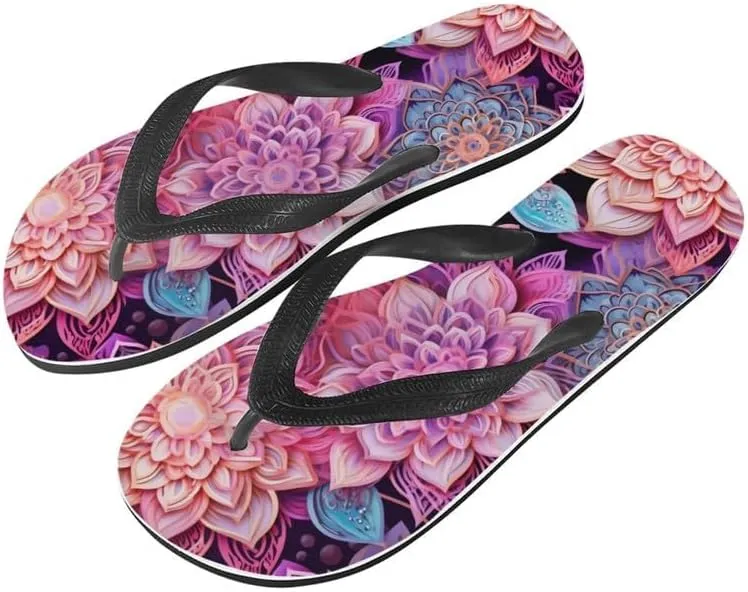 Women Camouflage Flip Flop Sandal, Sunflower Tulip Summer Lightweight Slippers Print Hawaii Holiday Thong Sandals