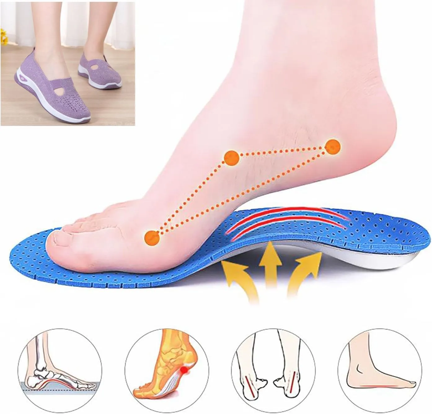 Women Footwear Orthopedic Sneakers Woven Breathable Running Shoes Arch Support Walking Shoes Soft Sole Shoes Cloud Slide Orthopedic