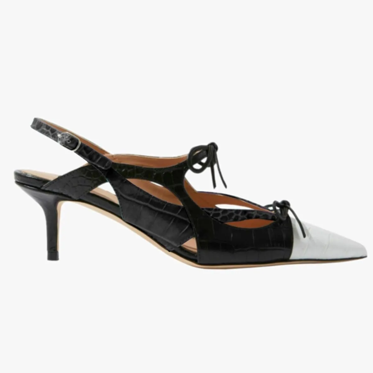 Women Kitten Heel Pointed Toe Slingback Sandals Bow Crocodile Sandal Heels Cap Toe 2 inch Thin Heel Slingback Pumps Two Tone Strappy Sexy Fashion Wedding Party 4-11 M US