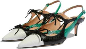 Women Kitten Heel Pointed Toe Slingback Sandals Bow Crocodile Sandal Heels Cap Toe 2 inch Thin Heel Slingback Pumps Two Tone Strappy Sexy Fashion Wedding Party 4-11 M US